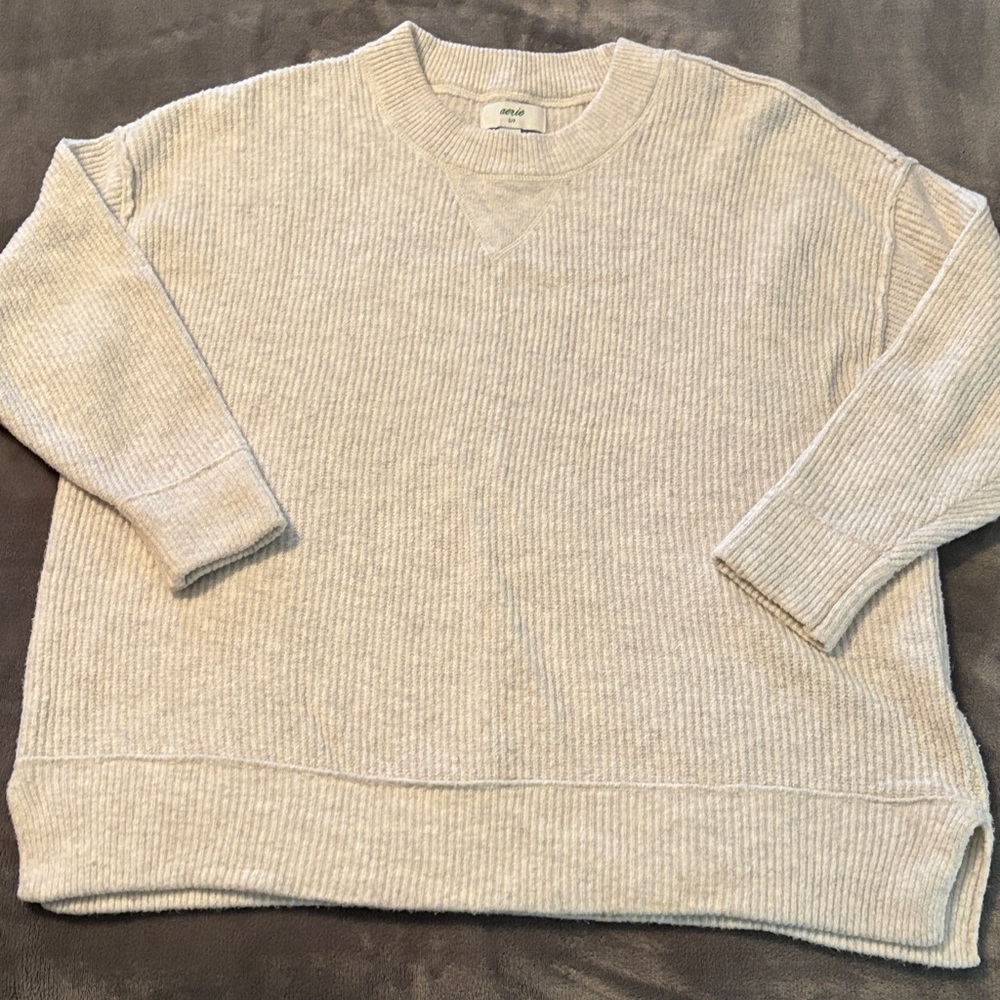 Aerie Cream Ribbed Crew Neck Sweater